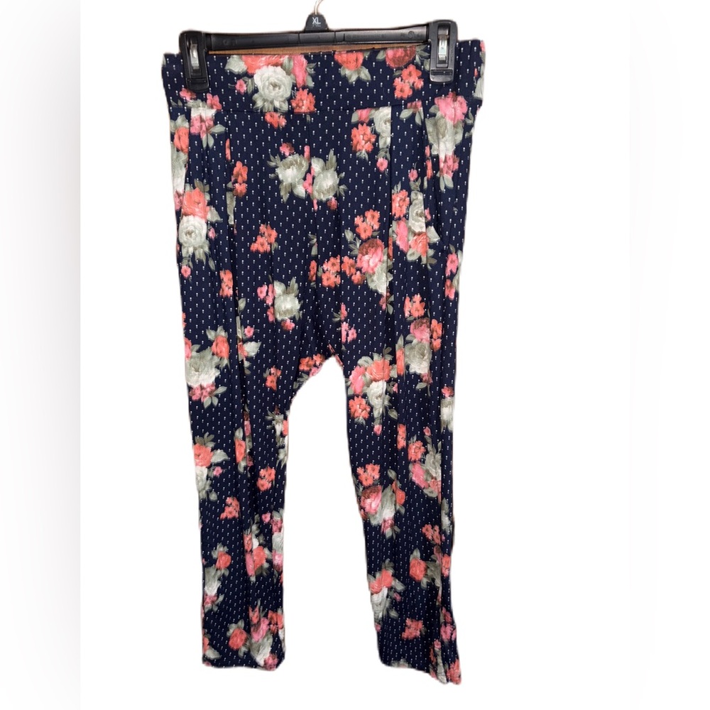 Piphany Blue Polka Dot Pants With Floral Design Size Small